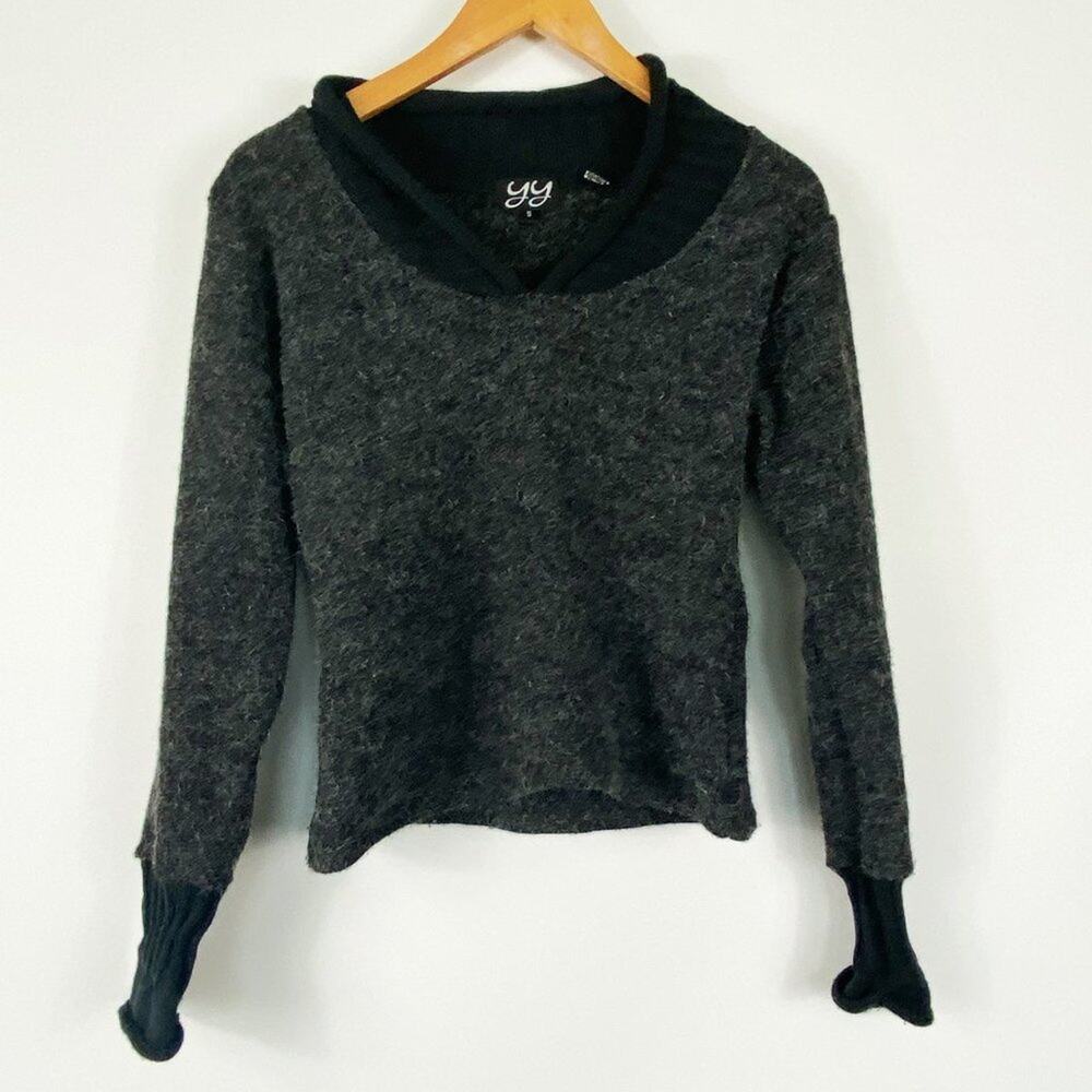 Yy Vintage Y2K Grey Charcoal Grey Black Fuzzy Sweater Womens XS